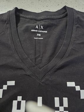Armani Exchange Black V-Neck Tee with White Graphic Blocks